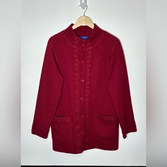 Deep Red -Cardigan Sweater/CAR COAT Size L- GREAT FOR HOLIDAYS-holiday-core - Picture 4 of 12